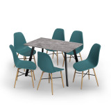 7-Piece Modern Dining Set - 110cm Rectangular Table and 6 Chairs with Wood-Effect Legs 7-Piece Modern Dining Set - 110cm Rectangular Table and 6 Chairs with Wood-Effect Legs