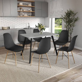 7-Piece Modern Dining Set - 110cm Rectangular Table and 6 Chairs with Wood-Effect Legs 7-Piece Modern Dining Set - 110cm Rectangular Table and 6 Chairs with Wood-Effect Legs