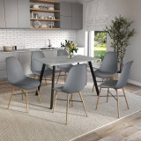 7-Piece Modern Dining Set - 110cm Rectangular Table and 6 Chairs with Wood-Effect Legs 7-Piece Modern Dining Set - 110cm Rectangular Table and 6 Chairs with Wood-Effect Legs