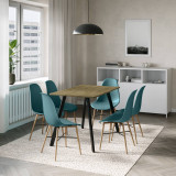 7-Piece Modern Dining Set - 110cm Rectangular Table and 6 Chairs with Wood-Effect Legs 7-Piece Modern Dining Set - 110cm Rectangular Table and 6 Chairs with Wood-Effect Legs