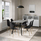 7-Piece Modern Dining Set - 110cm Rectangular Table and 6 Chairs with Wood-Effect Legs 7-Piece Modern Dining Set - 110cm Rectangular Table and 6 Chairs with Wood-Effect Legs