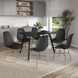 7-Piece Modern Dining Set - 110cm Rectangular Table and 6 Chairs with Wood-Effect Legs 7-Piece Modern Dining Set - 110cm Rectangular Table and 6 Chairs with Wood-Effect Legs