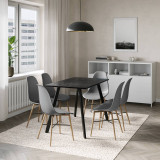 7-Piece Modern Dining Set - 110cm Rectangular Table and 6 Chairs with Wood-Effect Legs 7-Piece Modern Dining Set - 110cm Rectangular Table and 6 Chairs with Wood-Effect Legs