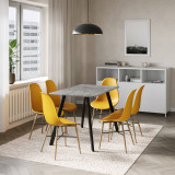 7-Piece Modern Dining Set - 110cm Rectangular Table and 6 Chairs with Wood-Effect Legs 7-Piece Modern Dining Set - 110cm Rectangular Table and 6 Chairs with Wood-Effect Legs