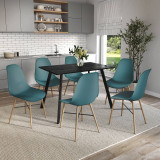 7-Piece Modern Dining Set - 110cm Rectangular Table and 6 Chairs with Wood-Effect Legs 7-Piece Modern Dining Set - 110cm Rectangular Table and 6 Chairs with Wood-Effect Legs