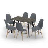 7-Piece Modern Dining Set - 110cm Rectangular Table and 6 Chairs with Wood-Effect Legs 7-Piece Modern Dining Set - 110cm Rectangular Table and 6 Chairs with Wood-Effect Legs
