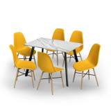 7-Piece Modern Dining Set - 110cm Rectangular Table and 6 Chairs with Wood-Effect Legs 7-Piece Modern Dining Set - 110cm Rectangular Table and 6 Chairs with Wood-Effect Legs