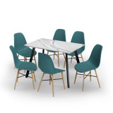 7-Piece Modern Dining Set - 110cm Rectangular Table and 6 Chairs with Wood-Effect Legs 7-Piece Modern Dining Set - 110cm Rectangular Table and 6 Chairs with Wood-Effect Legs