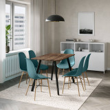 7-Piece Modern Dining Set - 110cm Rectangular Table and 6 Chairs with Wood-Effect Legs 7-Piece Modern Dining Set - 110cm Rectangular Table and 6 Chairs with Wood-Effect Legs