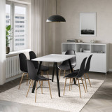 7-Piece Modern Dining Set - 110cm Rectangular Table and 6 Chairs with Wood-Effect Legs 7-Piece Modern Dining Set - 110cm Rectangular Table and 6 Chairs with Wood-Effect Legs