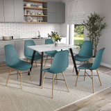 7-Piece Modern Dining Set - 110cm Rectangular Table and 6 Chairs with Wood-Effect Legs 7-Piece Modern Dining Set - 110cm Rectangular Table and 6 Chairs with Wood-Effect Legs