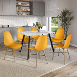 7-Piece Modern Dining Set - 110cm Rectangular Table and 6 Chairs with Wood-Effect Legs 7-Piece Modern Dining Set - 110cm Rectangular Table and 6 Chairs with Wood-Effect Legs