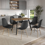 7-Piece Modern Dining Set - 110cm Rectangular Table and 6 Chairs with Wood-Effect Legs 7-Piece Modern Dining Set - 110cm Rectangular Table and 6 Chairs with Wood-Effect Legs