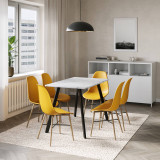 7-Piece Modern Dining Set - 110cm Rectangular Table and 6 Chairs with Wood-Effect Legs 7-Piece Modern Dining Set - 110cm Rectangular Table and 6 Chairs with Wood-Effect Legs
