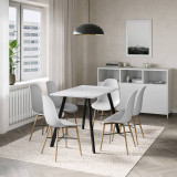 7-Piece Modern Dining Set - 110cm Rectangular Table and 6 Chairs with Wood-Effect Legs 7-Piece Modern Dining Set - 110cm Rectangular Table and 6 Chairs with Wood-Effect Legs