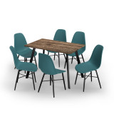7-Piece Modern Dining Set - 110cm Table and 6 Chairs with Metal Legs