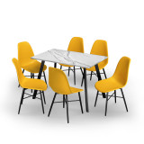 7-Piece Modern Dining Set - 110cm Table and 6 Chairs with Metal Legs