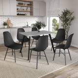 7-Piece Modern Dining Set - 110cm Table and 6 Chairs with Metal Legs