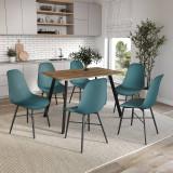 7-Piece Modern Dining Set - 110cm Table and 6 Chairs with Metal Legs