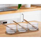 7 Pcs Wooden Serving Tray w/ Glass Bowls Set