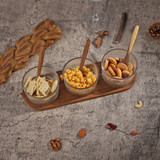 7 Pcs Wooden Serving Tray w/ Glass Bowls Set