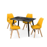 5-Piece Dining Set - 120cm Rectangular Sintered Stone Table and 4 Tulip Chairs with Wooden Legs