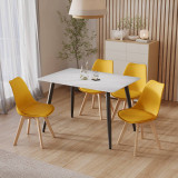 5-Piece Dining Set - 120cm Rectangular Sintered Stone Table and 4 Tulip Chairs with Wooden Legs
