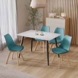 5-Piece Dining Set - 120cm Rectangular Sintered Stone Table and 4 Tulip Chairs with Wooden Legs