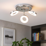 LED 3 Arm Round Ceiling Light Chrome Spotlight Fitting 3.8W Bulbs Included