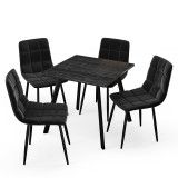5-Piece Dining Set - 80cm Square Table and 4 Upholstered Velvet Chairs with Metal Legs
