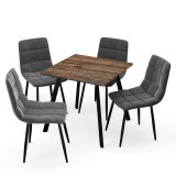 5-Piece Dining Set - 80cm Square Table and 4 Upholstered Velvet Chairs with Metal Legs