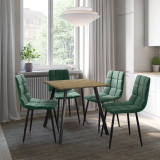5-Piece Dining Set - 80cm Square Table and 4 Upholstered Velvet Chairs with Metal Legs