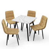 5-Piece Dining Set - 80cm Square Table and 4 Upholstered Velvet Chairs with Metal Legs