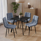 5-Piece Dining Set - 80cm Square Table and 4 Upholstered Velvet Chairs with Metal Legs