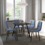 5-Piece Dining Set - 80cm Square Table and 4 Upholstered Velvet Chairs with Metal Legs