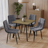 5-Piece Dining Set - 80cm Square Table and 4 Upholstered Velvet Chairs with Metal Legs