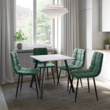 5-Piece Dining Set - 80cm Square Table and 4 Upholstered Velvet Chairs with Metal Legs