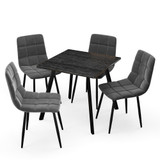 5-Piece Dining Set - 80cm Square Table and 4 Upholstered Velvet Chairs with Metal Legs