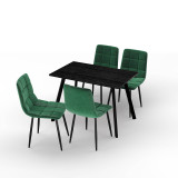 5-Piece Dining Set - 110cm Table and 4 Upholstered Velvet Chairs with Metal Legs