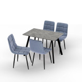 5-Piece Dining Set - 110cm Table and 4 Upholstered Velvet Chairs with Metal Legs
