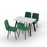 5-Piece Dining Set - 110cm Table and 4 Upholstered Velvet Chairs with Metal Legs