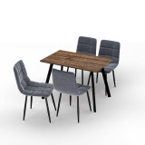 5-Piece Dining Set - 110cm Table and 4 Upholstered Velvet Chairs with Metal Legs