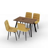 5-Piece Dining Set - 110cm Table and 4 Upholstered Velvet Chairs with Metal Legs