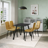 5-Piece Dining Set - 110cm Table and 4 Upholstered Velvet Chairs with Metal Legs