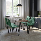 5-Piece Dining Set - 110cm Table and 4 Upholstered Velvet Chairs with Metal Legs