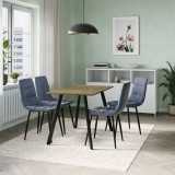 5-Piece Dining Set - 110cm Table and 4 Upholstered Velvet Chairs with Metal Legs