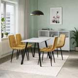 5-Piece Dining Set - 110cm Table and 4 Upholstered Velvet Chairs with Metal Legs