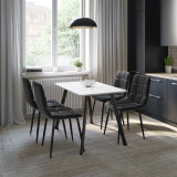 5-Piece Dining Set - 110cm Table and 4 Upholstered Velvet Chairs with Metal Legs