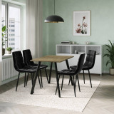 5-Piece Dining Set - 110cm Table and 4 Upholstered Velvet Chairs with Metal Legs