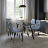 5-Piece Dining Set - 110cm Table and 4 Upholstered Velvet Chairs with Metal Legs